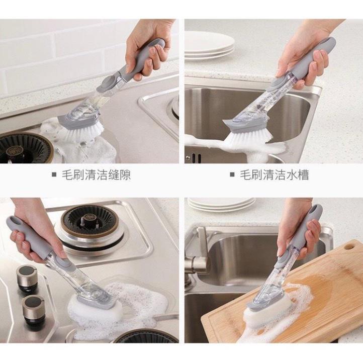 Cây cọ chà rửa xoong 2in1 có chổ đựng xà phòng