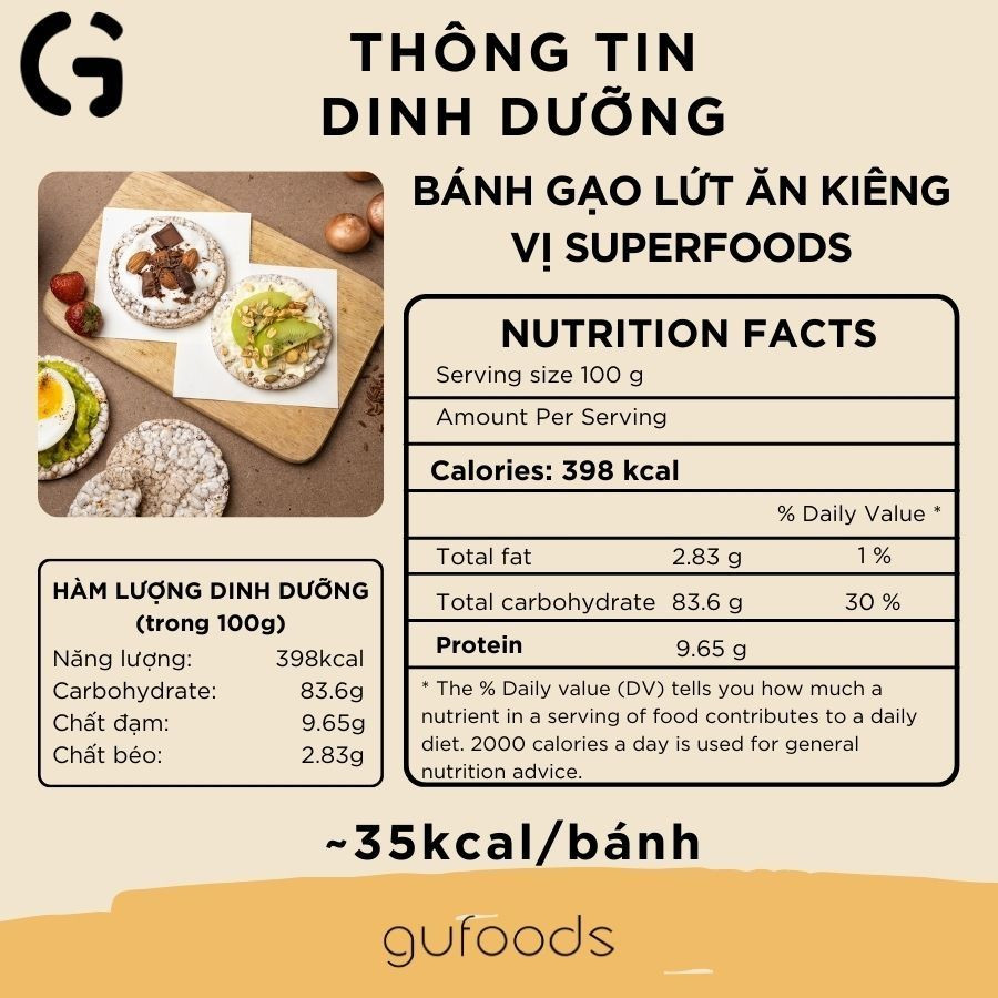 Combo 3 Vị Huyền Mễ, Cỏ Ngọt, Superfoods - Bánh Gạo Lứt Ăn Kiêng GUfoods 170g - Thực Phẩm Bổ Sung Dinh Dưỡng Cho Người Tiểu Đường, Người Ăn Chay, Ăn Kiêng, Giảm Cân, Tập Gym, Eat Clean, Hàm Lượng Chất Xơ Cao