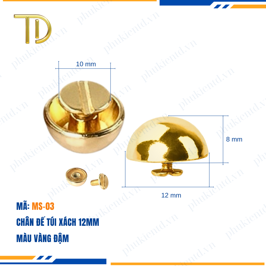 Chân đế túi xách, chân nấm túi xách 12mm cao cấp công nghệ Mạ điện Electroplating độ bền 5-8 năm