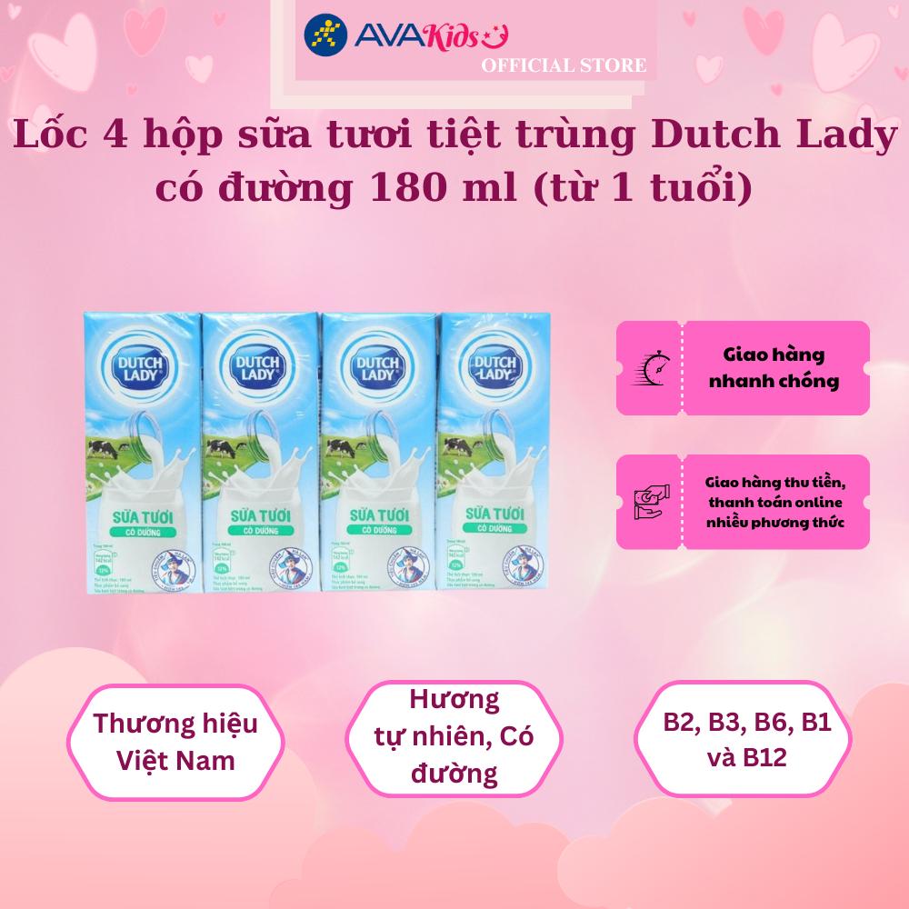 Lốc 4 hộp sữa tươi tiệt trùng Dutch Lady có đường 180 ml (từ 1 tuổi)