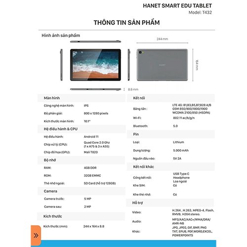 Hình ảnh Máy tính bảng HANET Smart Edu Tablet Model T432 - Hàng Chính Hãng