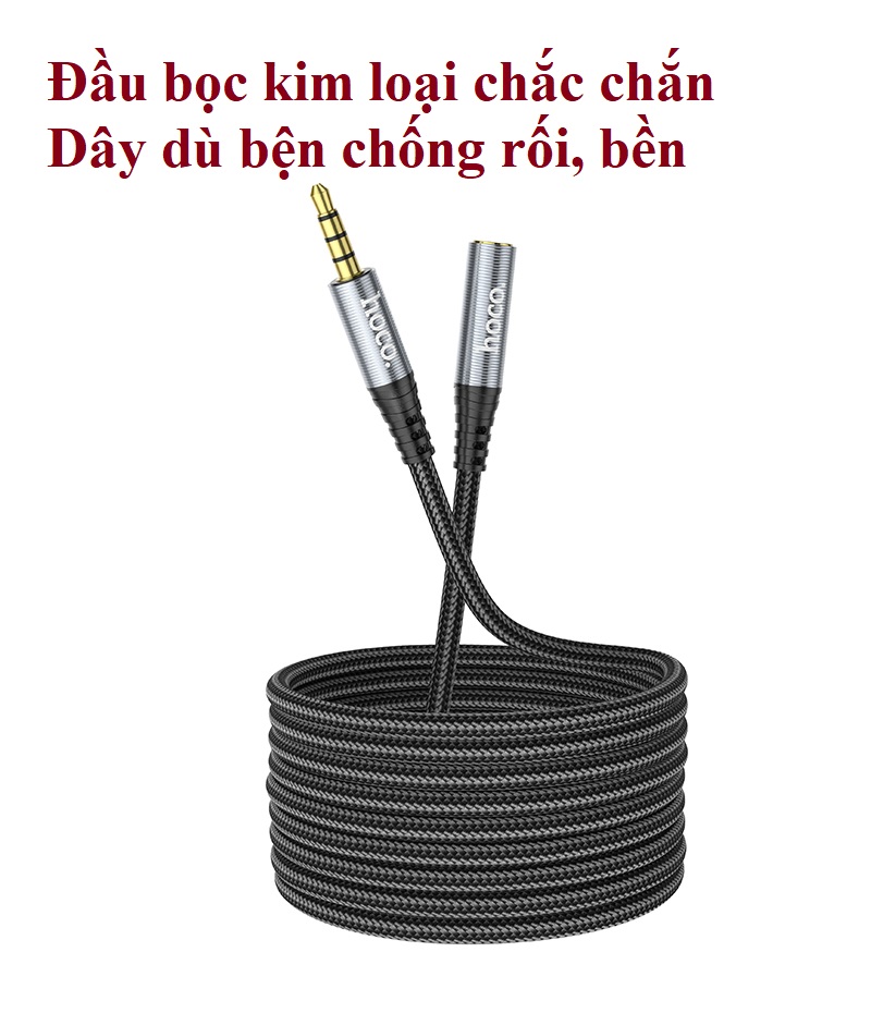 Cáp nối dài cổng tai nghe 3.5mm hỗ trợ mic cho điện thoại máy tính hoco UPA20 _ Hàng chính hãng