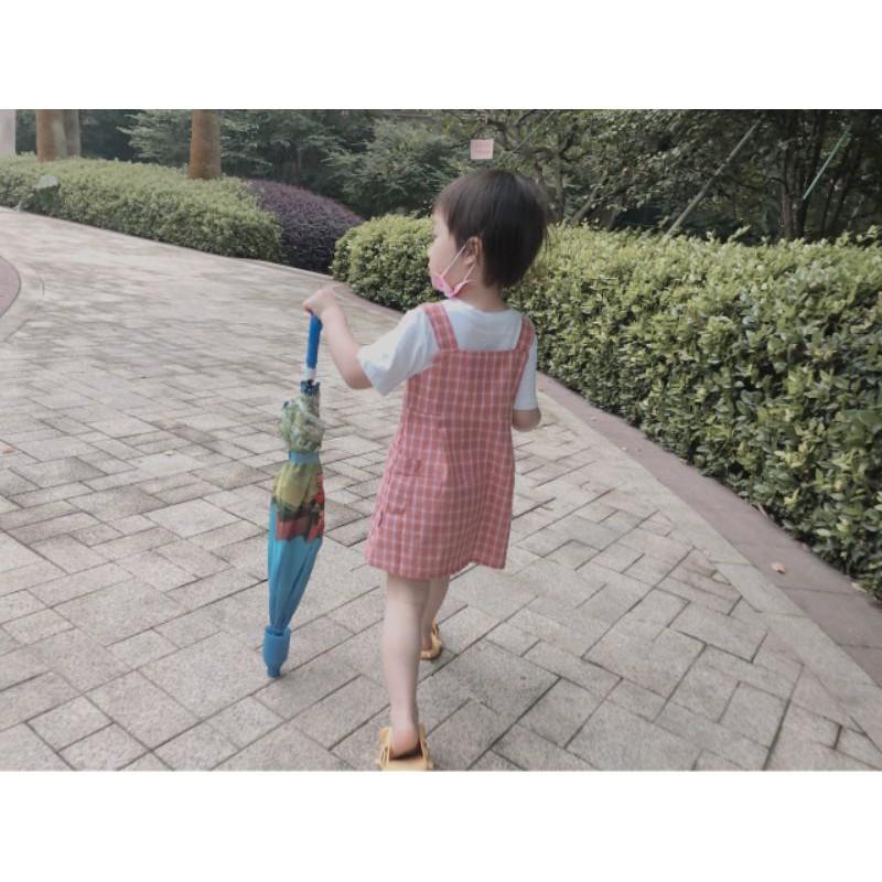 Váy 2 dây họa tiết caro cúc mở hàng Quảng Châu cao cấp cho bé