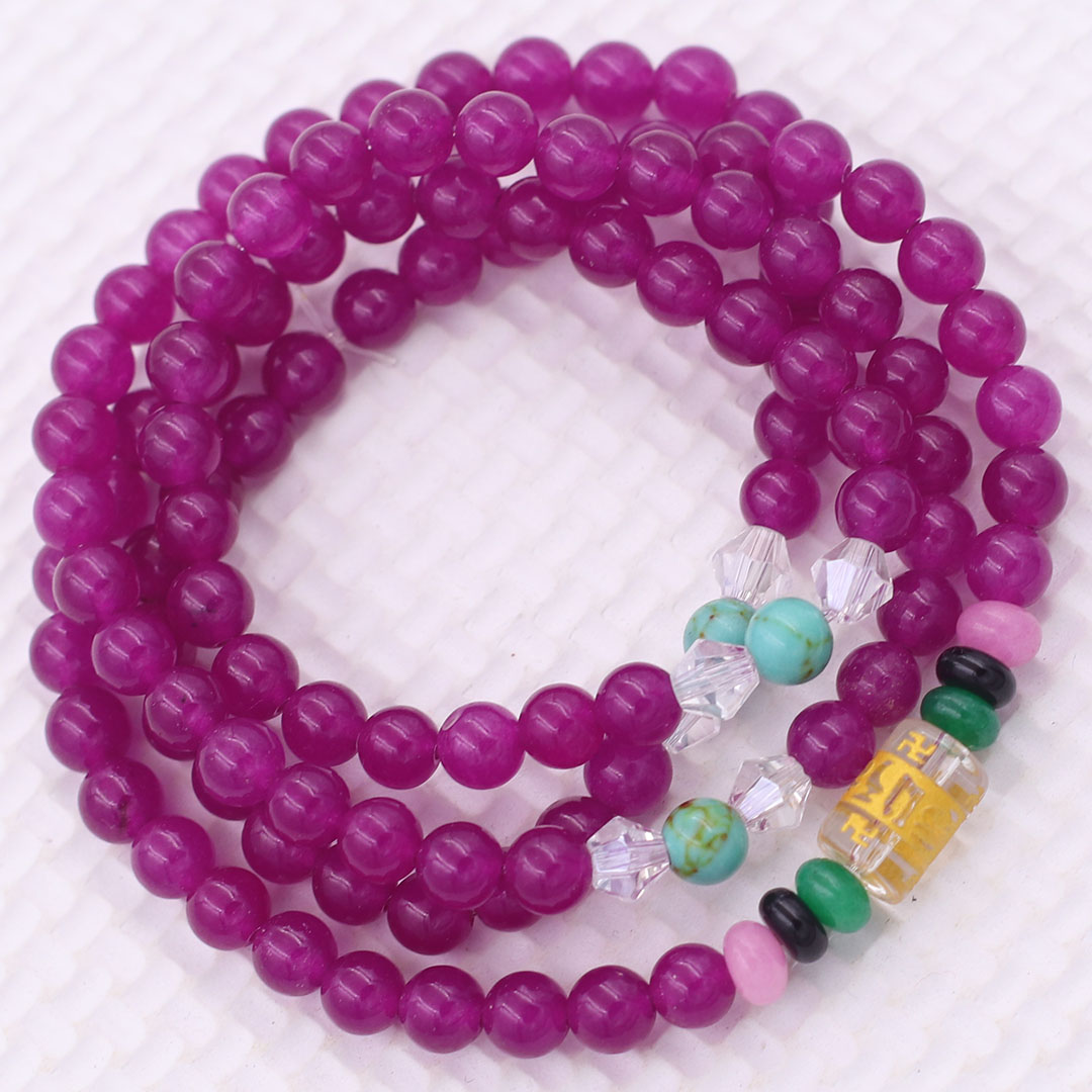 Vòng chuỗi 108 hạt đá thạch anh hồng 6 ly charm lục tự kim ngôn, vòng chuỗi niệm Phật, vòng chuỗi đeo tay