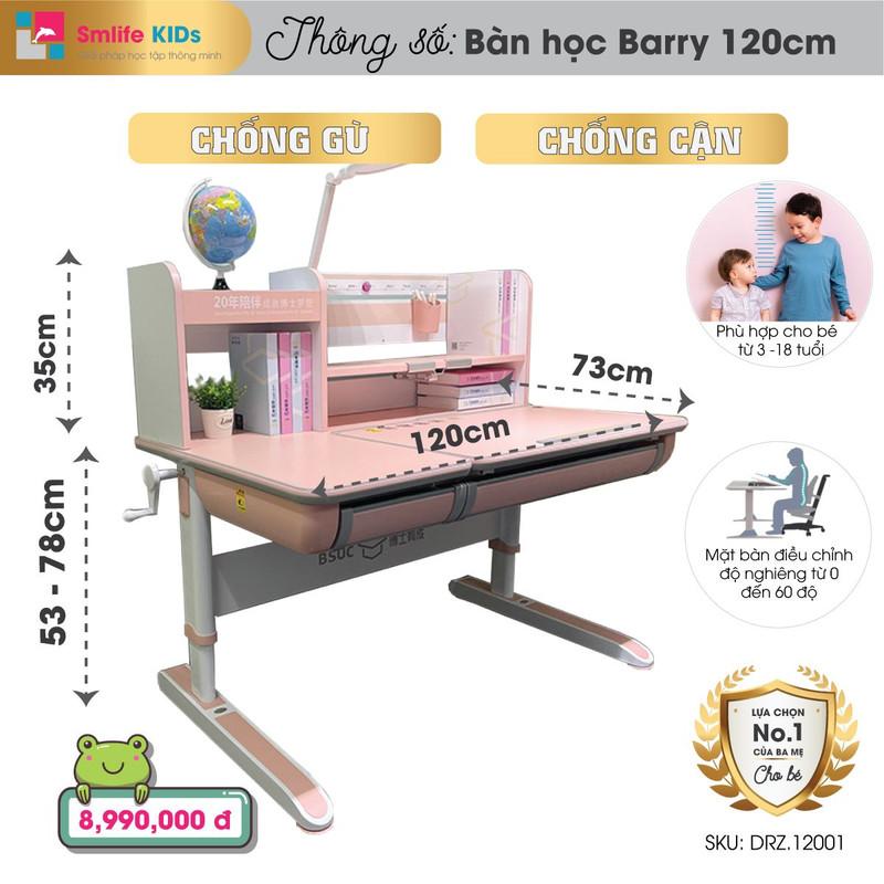 Bàn học thông minh SMLIFE Barry 120cm - DRZ.12001 - Hồng | 120cm x 73cm x 53-78cm (mặt bàn nâng hạ điện tử)