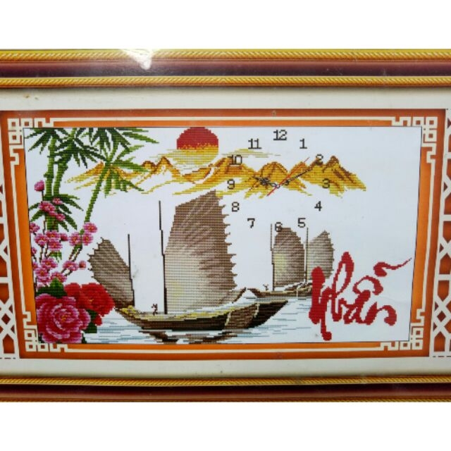 Tranh thêu chữ thập Đồng hồ- Nhẫn (74*45cm) chưa thêu