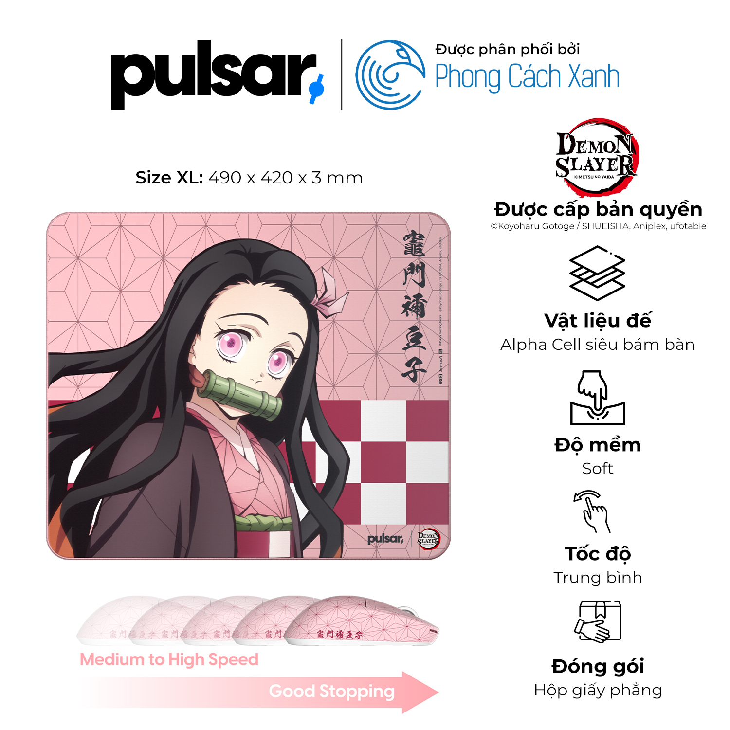 Lót chuột Pulsar eS2 Nezuko - Pulsar x Demon Slayer Limited Edition - Hàng Chính Hãng