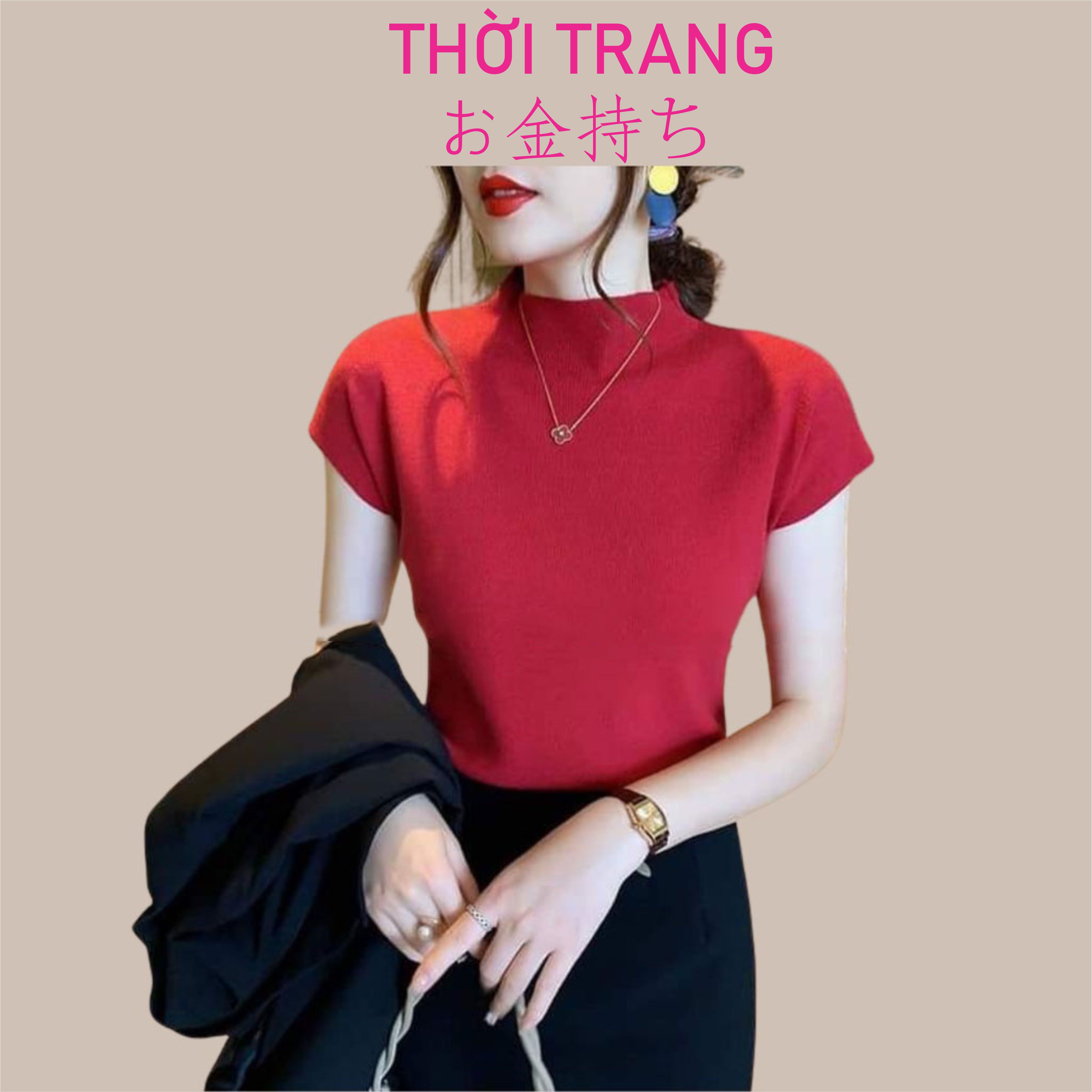 thời trang nữ ao lên cổ 3 phân tay hến có nhiều mầu