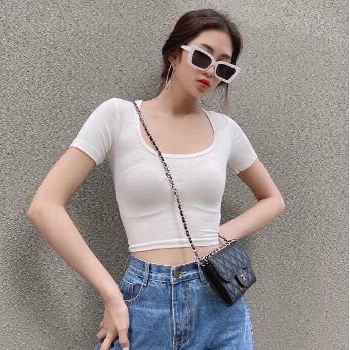 Áo croptop nữ cổ vuông nữ basic - Nice Clothes