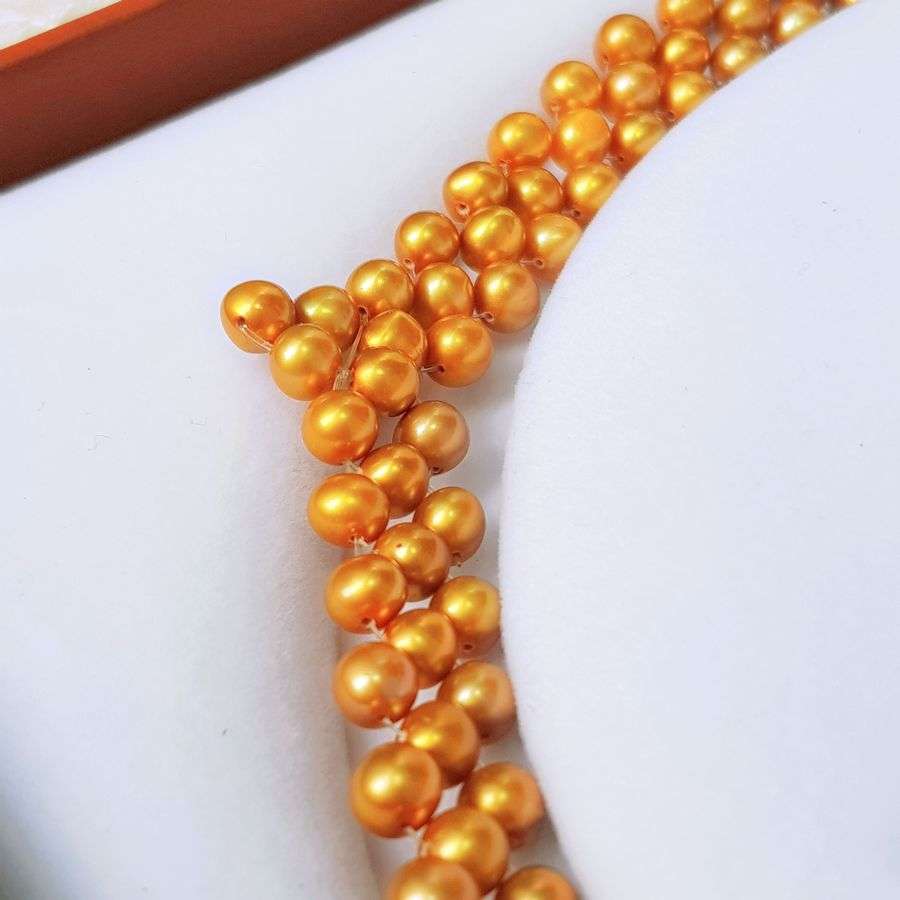 Vòng Cổ Ngọc Trai Nước Ngọt Thiên Nhiên Cao Cấp - Trái Tim Vàng Son - Trang Sức Cô Tấm - GOLDEN PEARL - CTJ0212 - Vàng