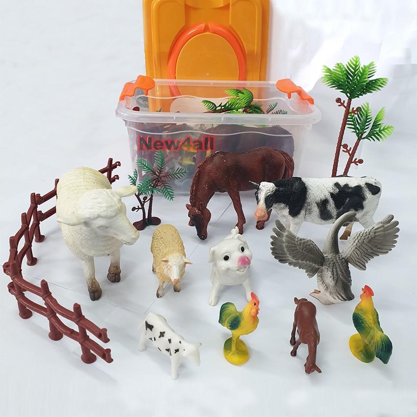 Bộ đồ chơi mô hình động vật nuôi New4all Farm Land 18 chi tiết size to 5-16 cm
