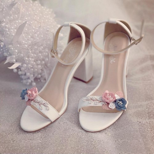 Giày cưới Nghé Art sandal hoa hồng xanh vintage 240