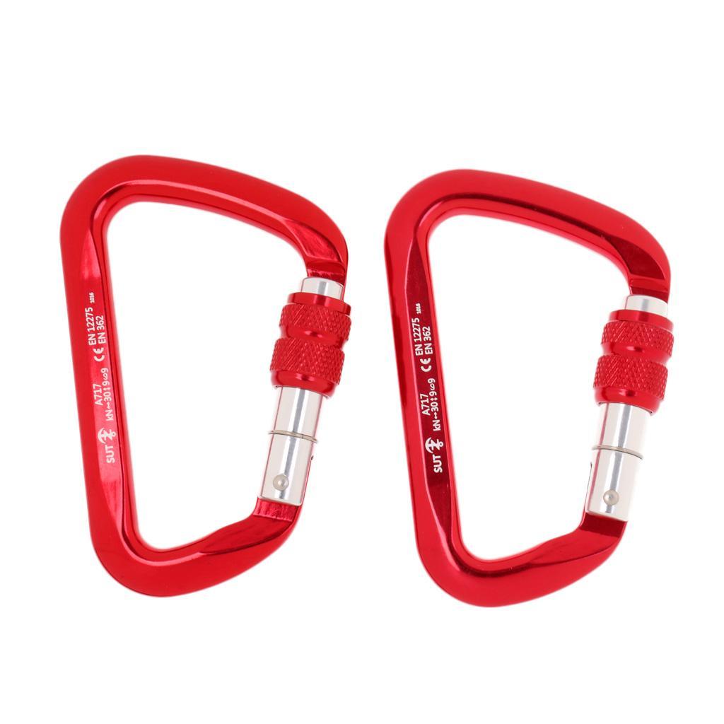 2 Pieces 30KN Aluminum Alloy D Shape Screw Locking Carabiners Karabiners Mountaineering Rock Climbing Buckle