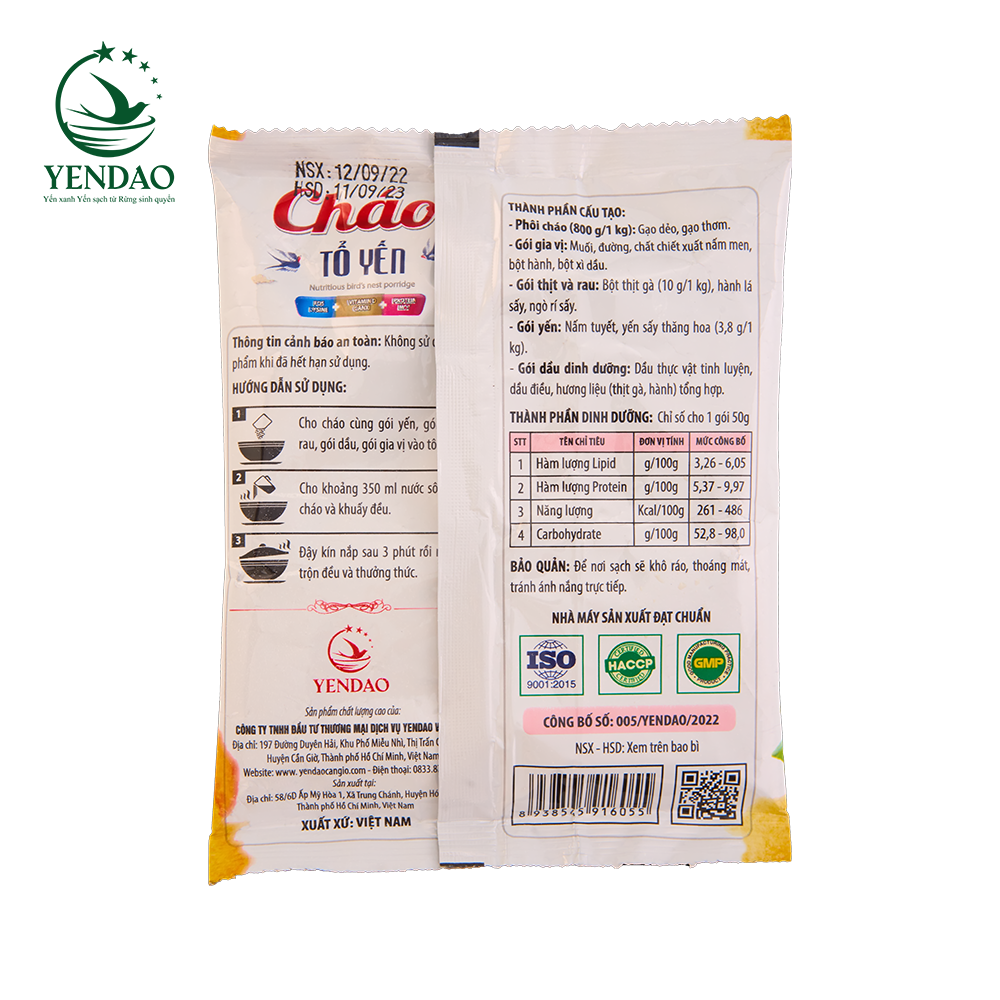 Cháo Tổ Yến Thịt Gà Yến Đảo Cải Thiện Chức Năng Phổi - thùng 30 gói