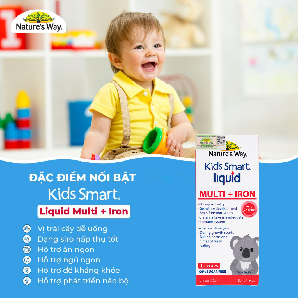 Siro Bổ Sung Vitamin Và Sắt Cho Bé Nature's Way Kids Smart Liquid Multi + Iron (Chai 200ml)