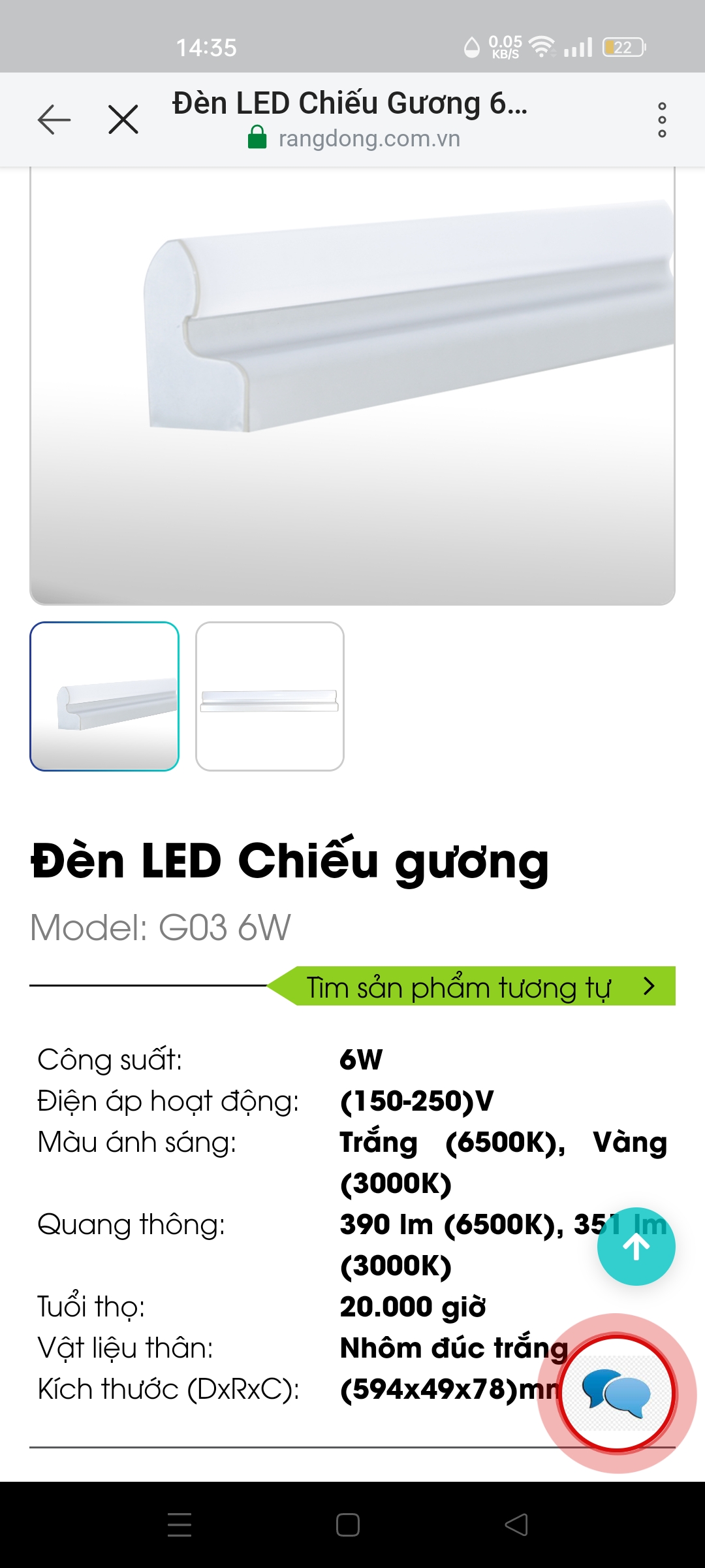 Đèn gương D G03L/6w-60cm