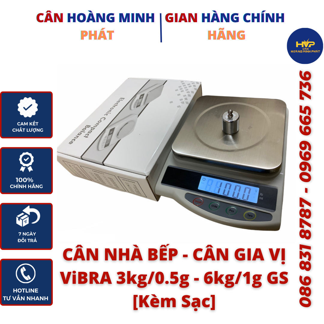 Cân Điện Tử Mini Nhà Bếp Vibra Shinko ( GS6 - 6kg/1g ) ( GS3 - 3kg/0.5g ) Chính Hãng Siêu Bền &amp; Dùng Sạc Trực Tiếp [ CÂN HOÀNG MINH PHÁT