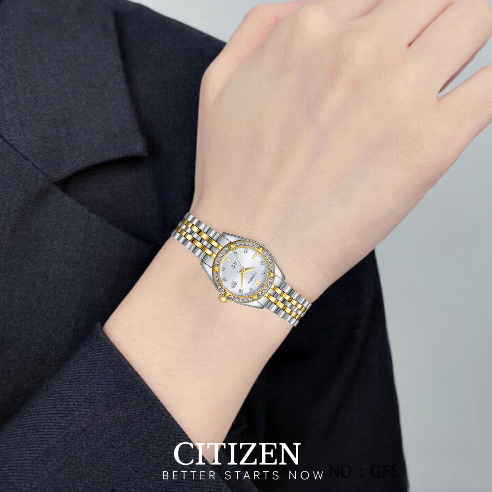 Đồng Hồ Nữ Citizen Pin-Quartz Đính Đá Swarovski Dây Thép Không Gỉ EU6066-59A - Mặt Trắng (26mm)