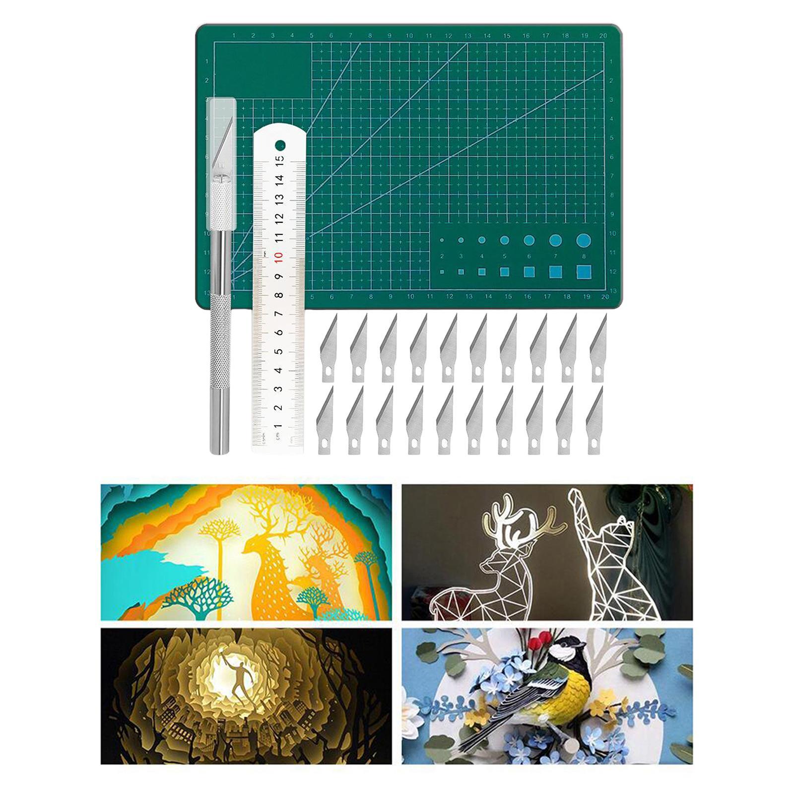 24 PCS Craft Carving Set Exacto Knives Knife Stencil Knife Blades Cutting Mat for DIY Work Cutting Paper Craft Graver Scrapbooking