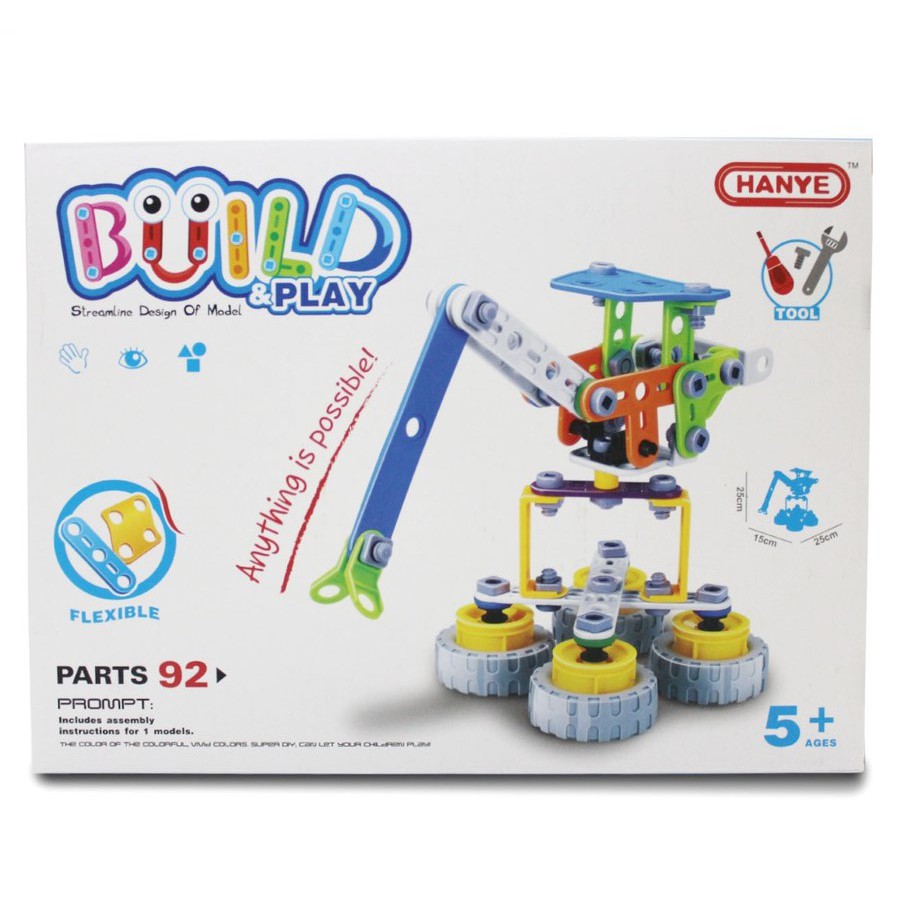 Đồ chơi giáo dục Stem - lắp ghép phát triển kỹ năng Build&amp;Play mô hình cần cẩu xây dựng 92 chi tiết Toyshouse J-7701