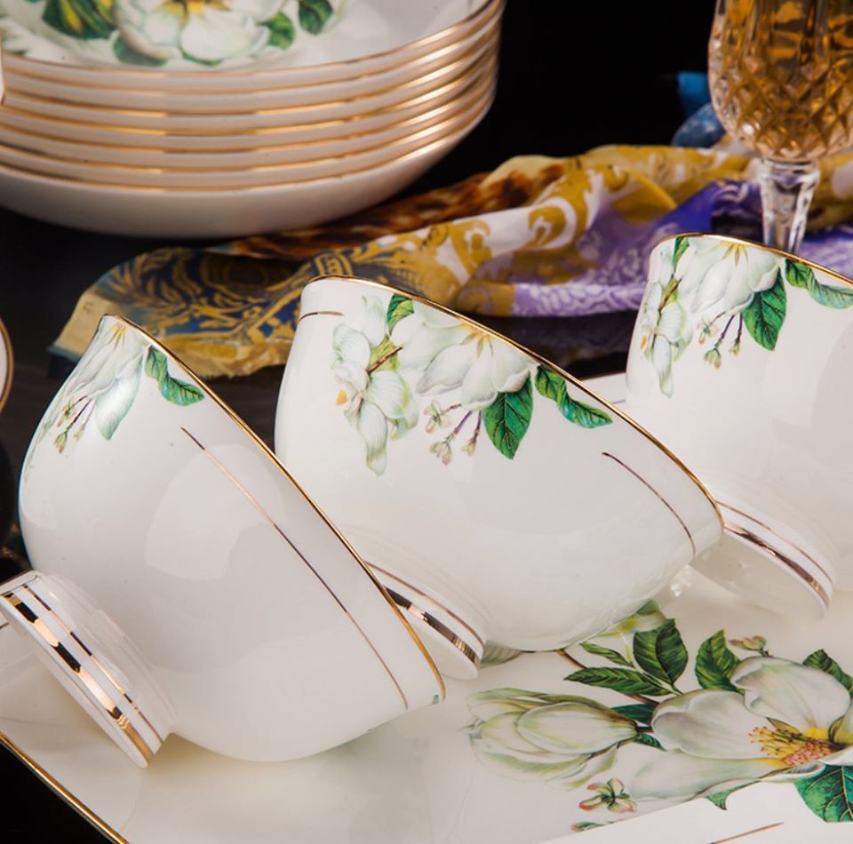 Bộ bát sứ xương 60 món hoa cúc MS 9.11