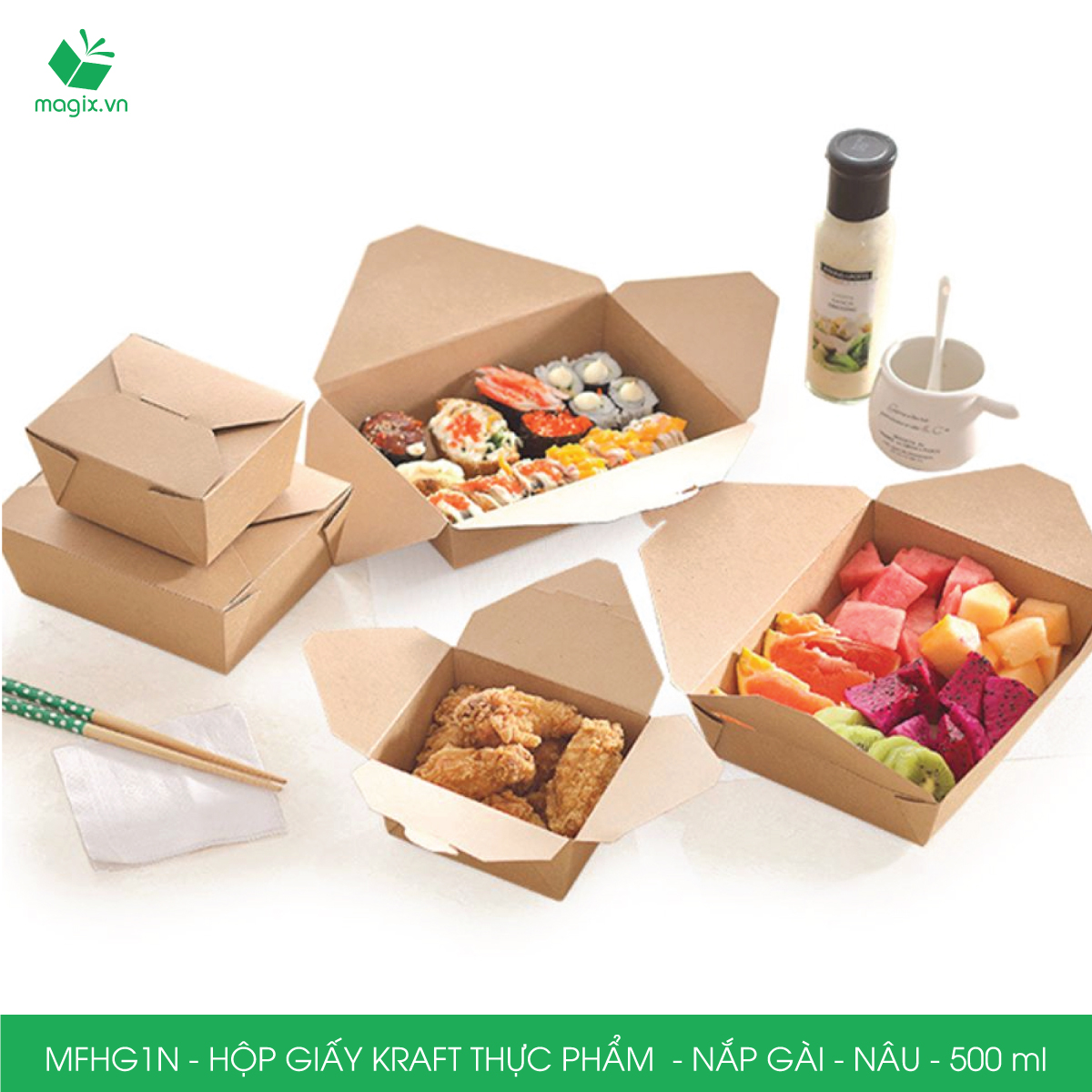 Combo 25 hộp giấy kraft thực phẩm, hộp giấy nắp gập màu nâu đựng thức ăn, hộp giấy nắp gài gói đồ ăn mang đi