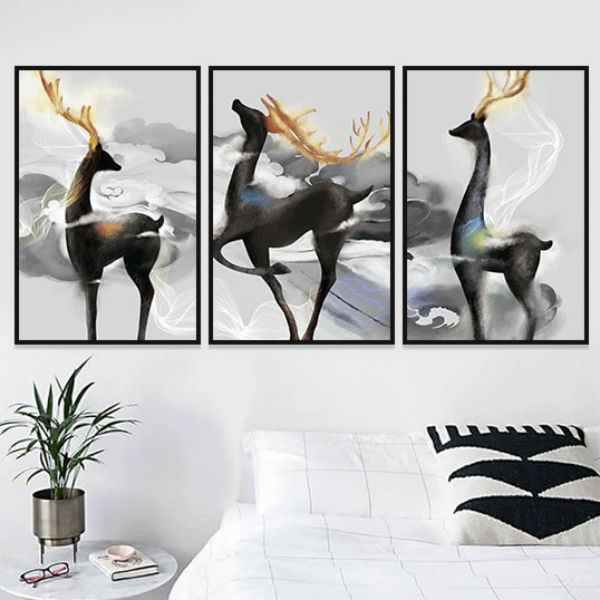 Bộ 3 Tranh Canvas Không Viền Trang Trí Về Hươu W293