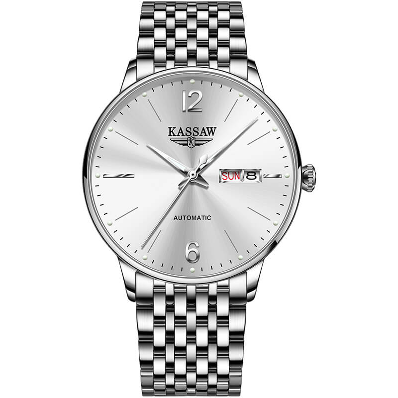 Đồng hồ nam chính hãng KASSAW K891-3 chống nước,chống xước,kính sapphire ,mặt trắng dây kim loại thép không gỉ 316L ,hàng mới 100% ,Đồng hồ cơ ,Thiết kế đơn giản và sang trọng