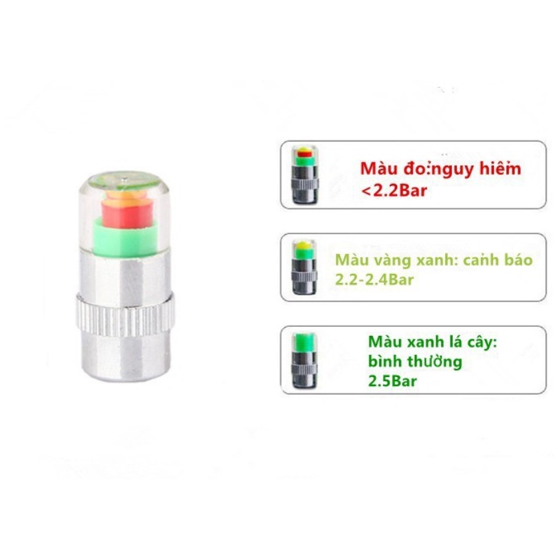 Bộ 4 nắp van cảm biến áp suất lốp ô tô hiển thị 3 màu giúp bạn lái xe an toàn