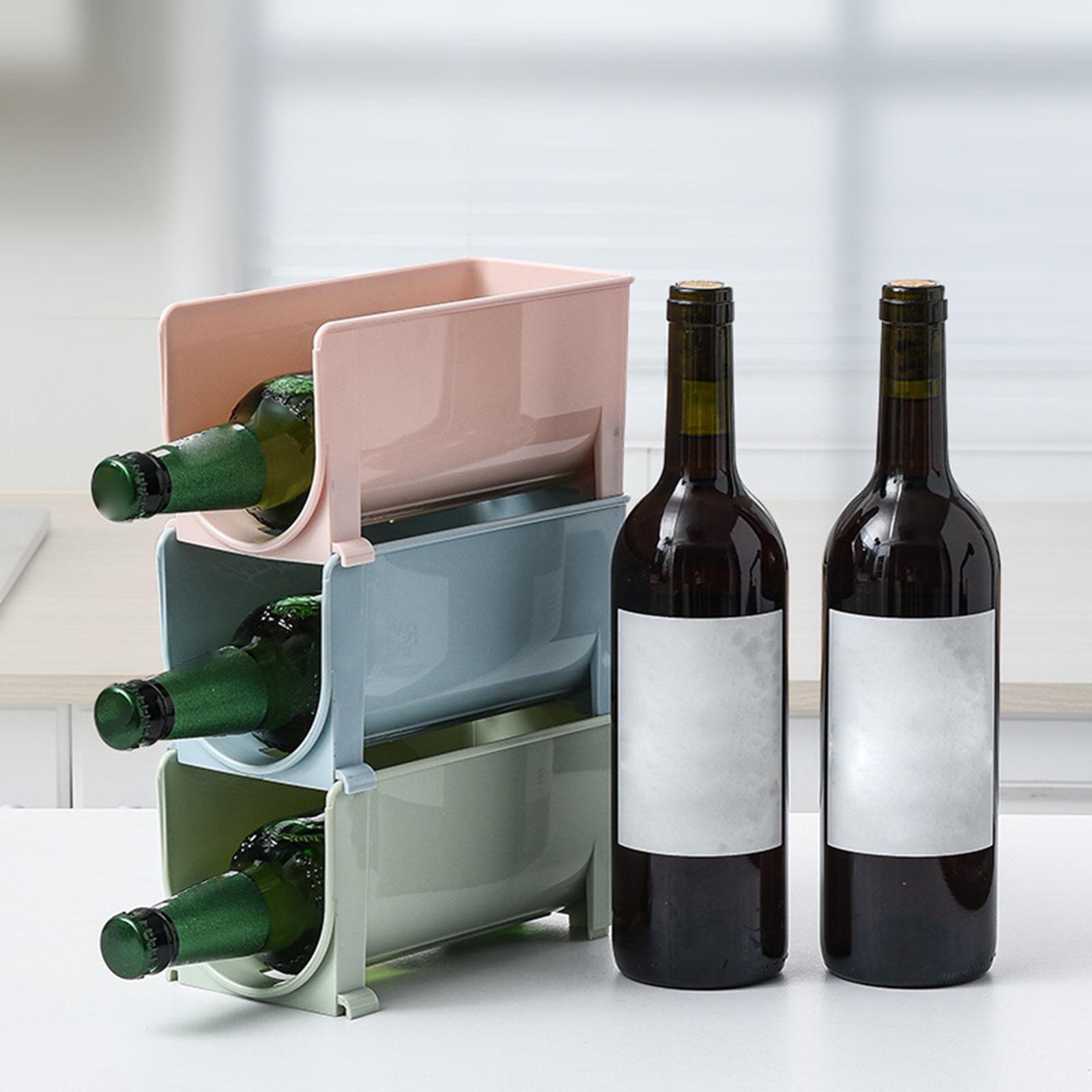 3x Stackable Wine Rack Display for Refrigerator Counter Top Pink Green Blue