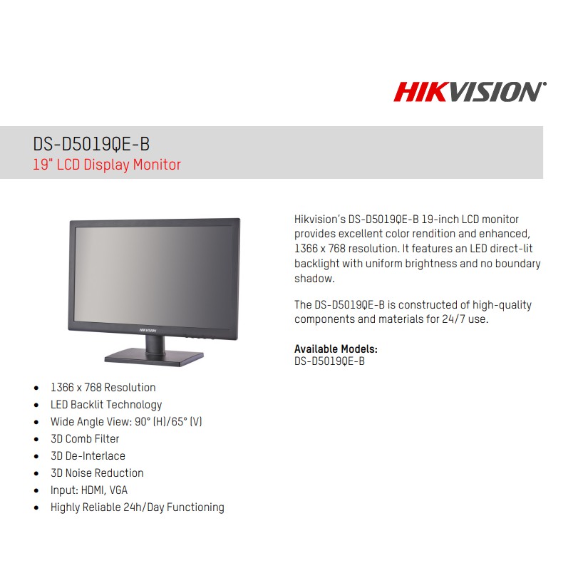 LCD Hikvision DS-D5019QE-B - Hàng chính hãng