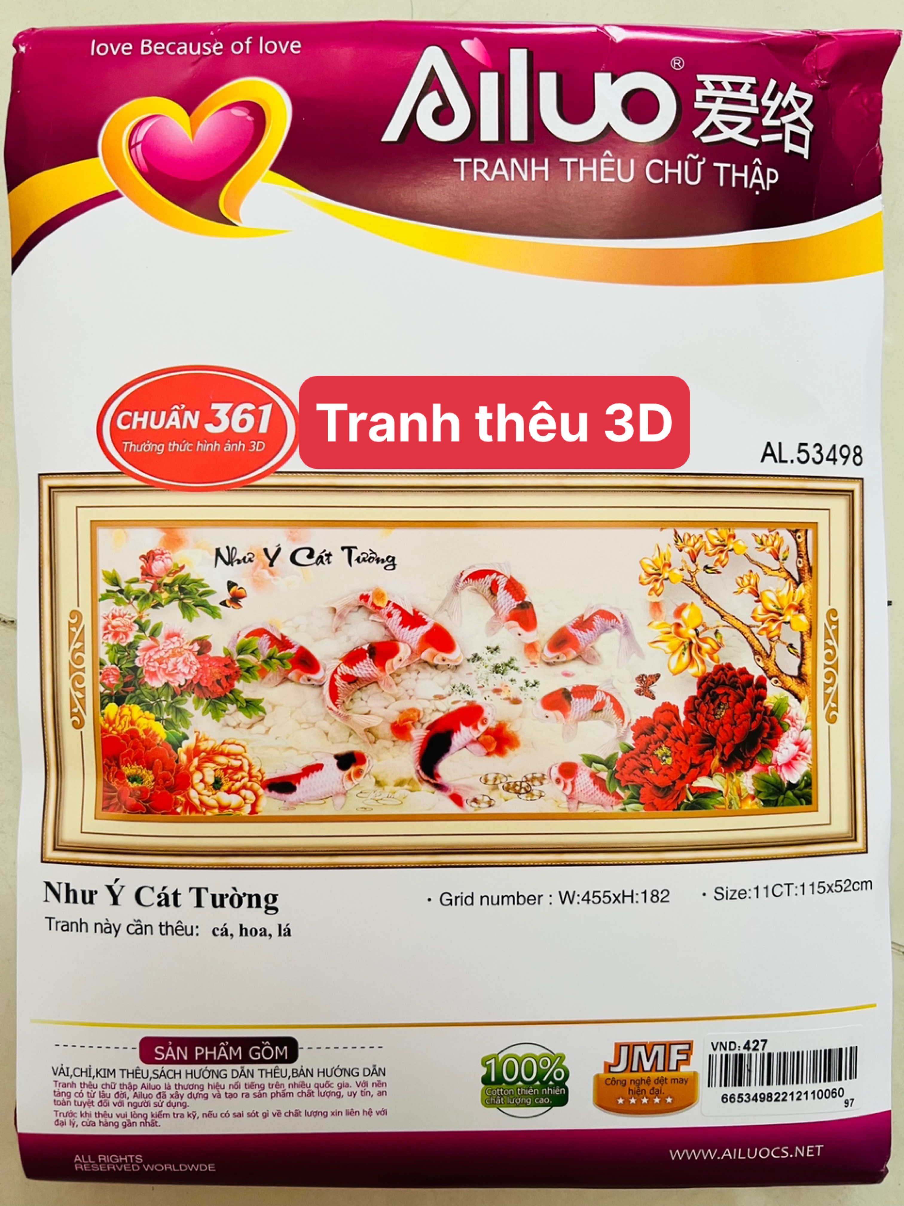 Tranh thêu chữ thập Cửu ngư - Như ý cát tường AL53498