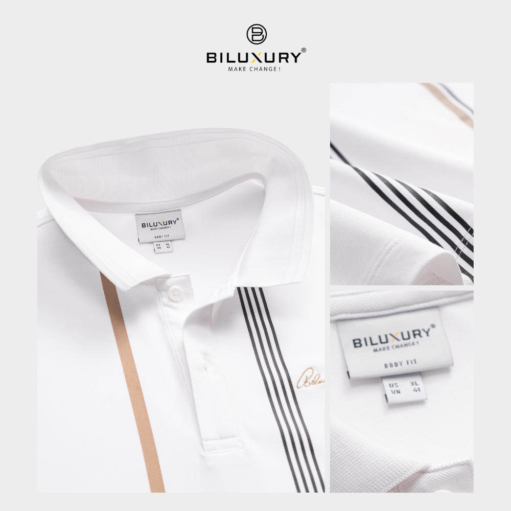 Áo Polo Nam 7APCH024TRK Biluxury Form Slimfit Ôm Vừa Tôn Dáng Phối Họa Tiết Line