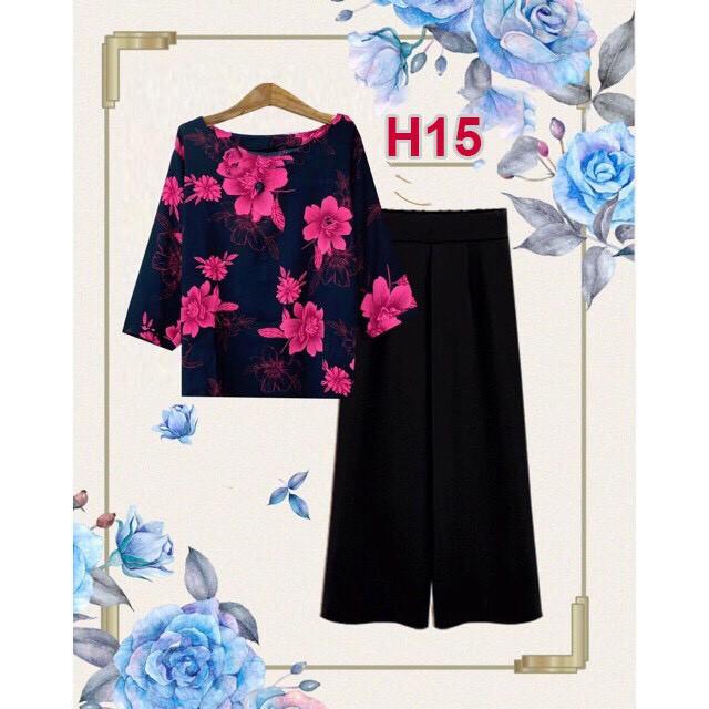 Bộ Đồ Trung Niên Cho Bà Cho Mẹ - Áo Lụa Hàn Châu Quần Tơ Đũi Cao Cấp