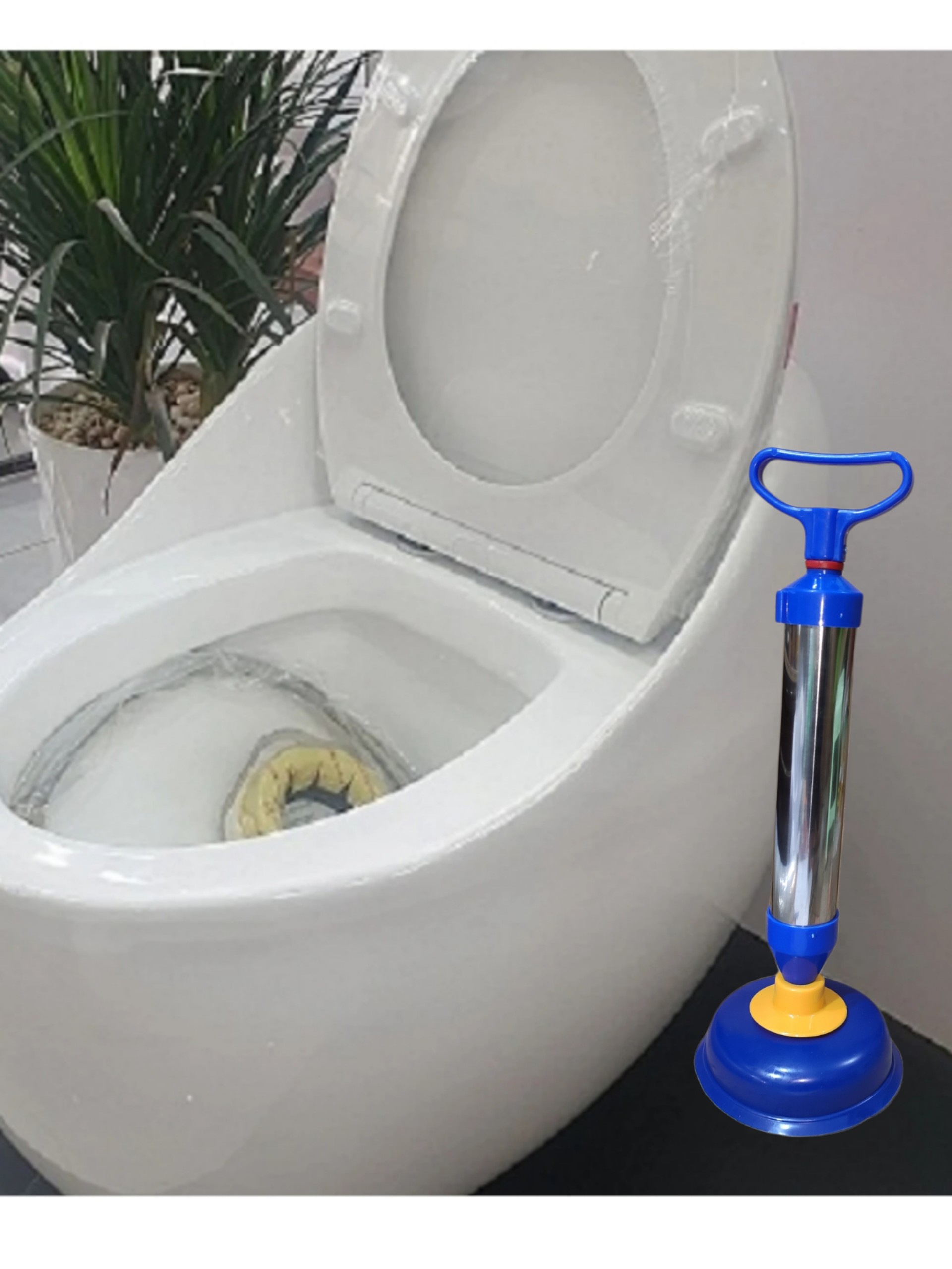 Dụng Cụ Cây Thông Tắc Bồn Cầu Inox - Tặng Móc Dán Inox To