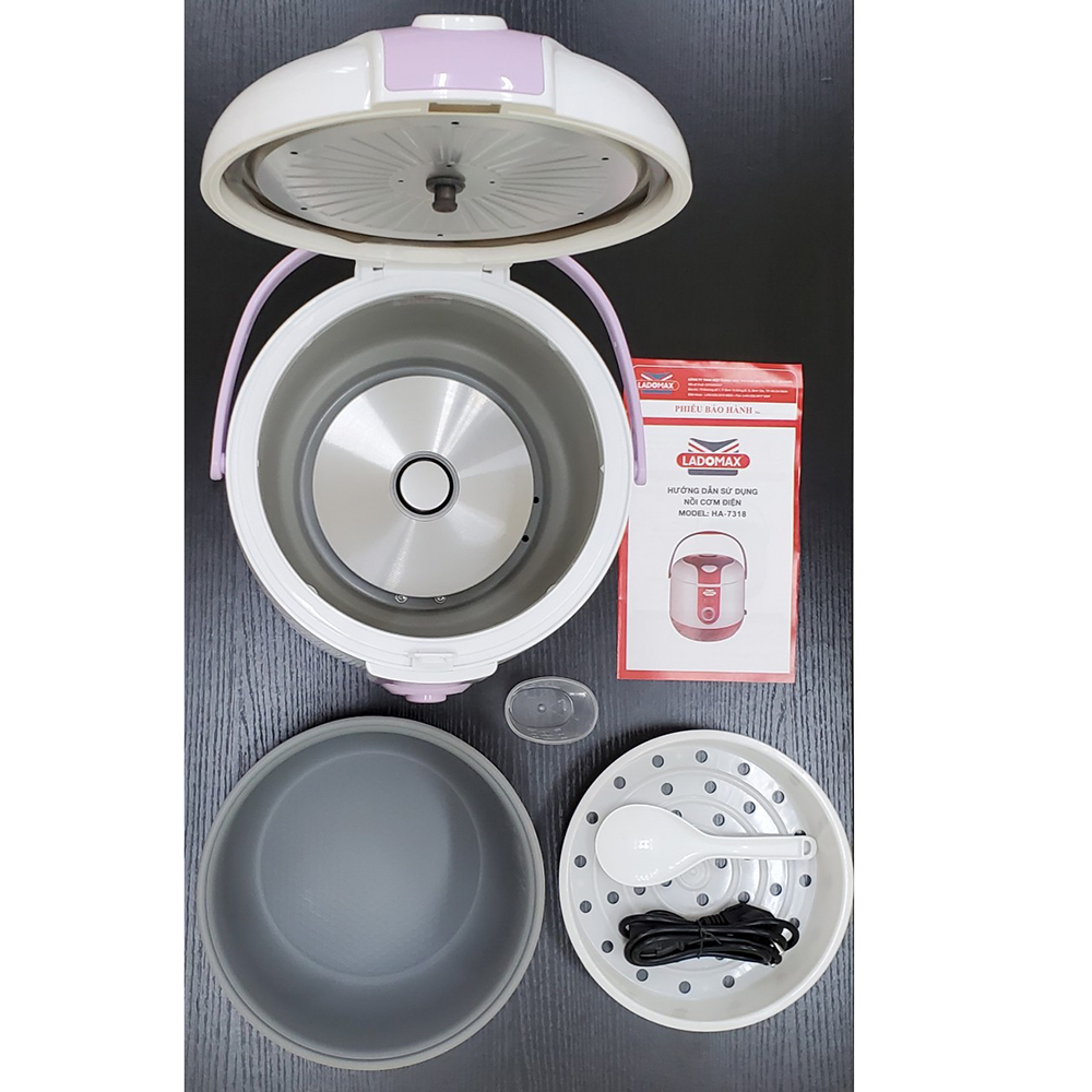 Nồi cơm điện nắp gài 1.8L Ladomax HA-7318 thân nhựa PP cao cấp, nấu cơm cho 5 - 6 người ăn - Hàng chính hãng