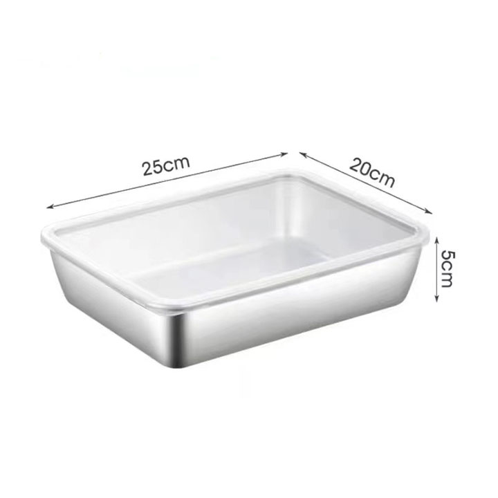 Hộp Đựng Thức Ăn Bằng Inox Cỡ Lớn Có Nắp Đậy, Khay Inox Chữ Nhật Đựng Thực Phẩm