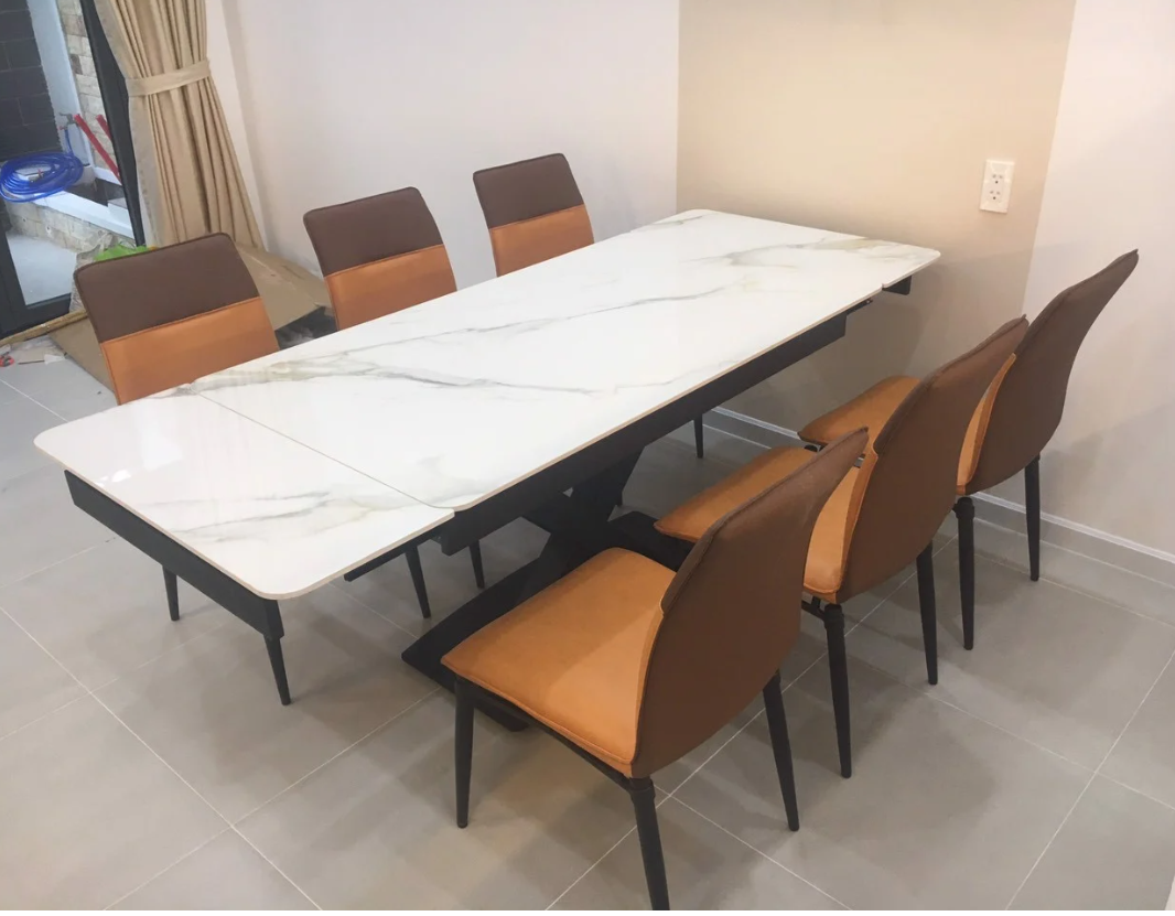 Bàn ăn thông minh kéo dài mặt đá ceramic Juno Sofa chân sắt kích thước 1m4/1m8 x 80 x 75cm