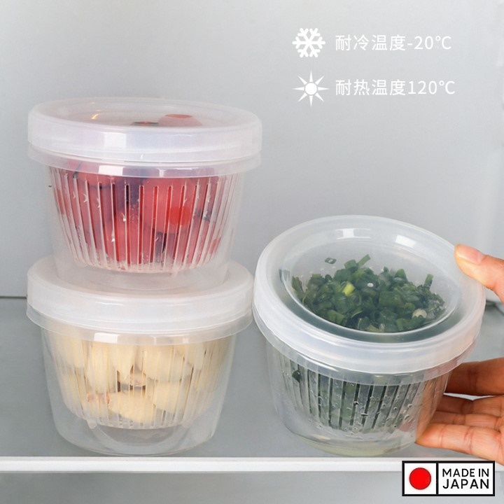 Hộp nhựa đựng thực phẩm 2 lớp 500ml dáng tròn - Nội địa Nhật Bản