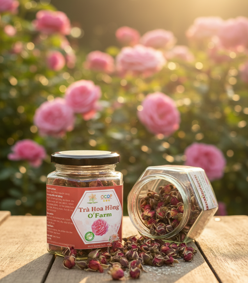 Trà Hoa Hồng O'Farm Sấy Khô Nguyên Bông – Trà Hoa Hồng OCOP 3 sao, Thiên Nhiên Thanh Nhiệt, Đẹp Da, Thơm Dịu