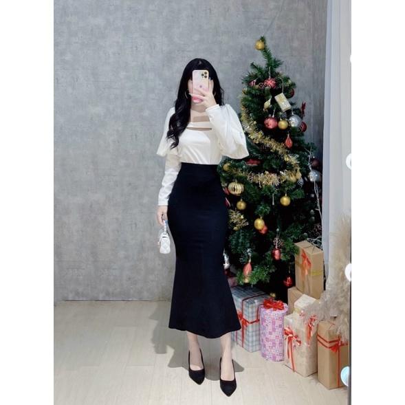 Chân váy đuôi cá dáng dài loe tôn dáng che khuyết điểm, nâng mông, cotton co giãn, mặc được 4 mùa, Freesize