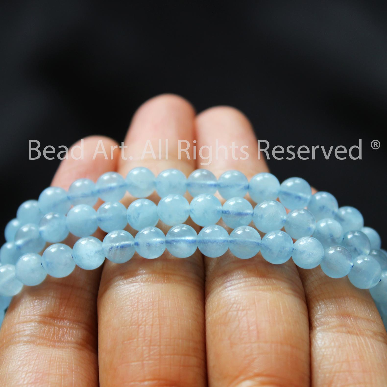 6MM Đá Aquamarine Hải Lam Ngọc Tự Nhiên Xanh Biển Loại AB, Mệnh Thuỷ, Mộc, Phối Vòng Tay Phong Thuỷ, Chuỗi Hạt - Bead Art