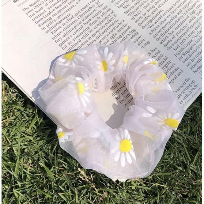 Dây buộc tóc in cúc họa mi tinh tế vòng lớn Scrunchies xinh xắn HD49