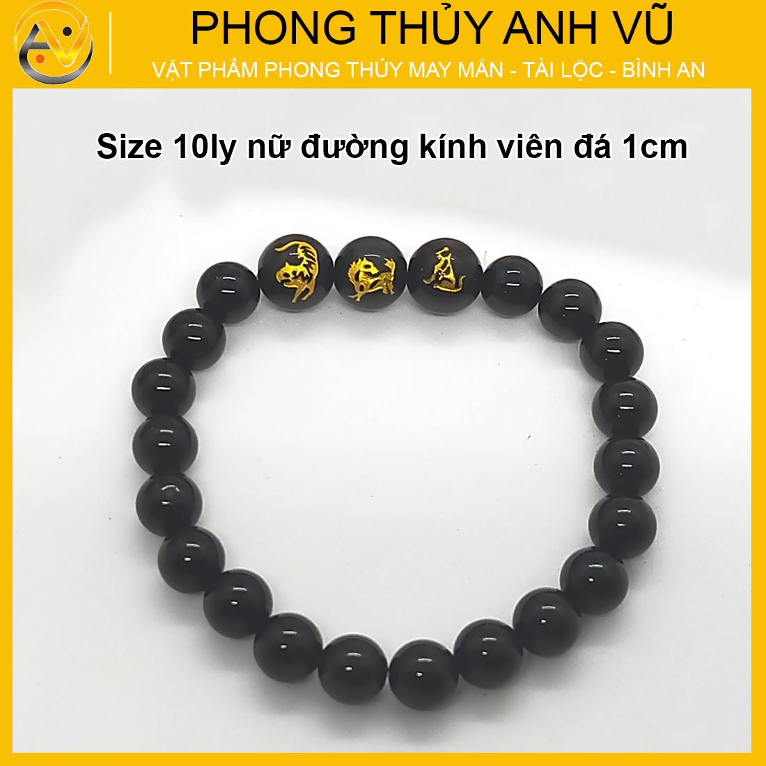 Vòng tay phong thủy tam hợp dần ngọ tuất đã khai quang - chất liệu mã não đen - size 8 10 12ly - may mắn tài lộc - Vòng Tam Hợp Anh Vũ