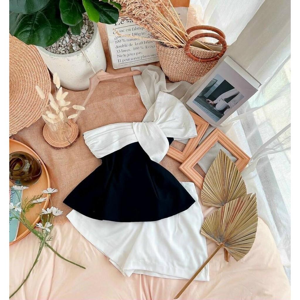 Sét Áo Lệch Vai Xoắn Ngực Kèm Quần Short Chất Liệu Umi Mẫu One Size Dưới 56KG