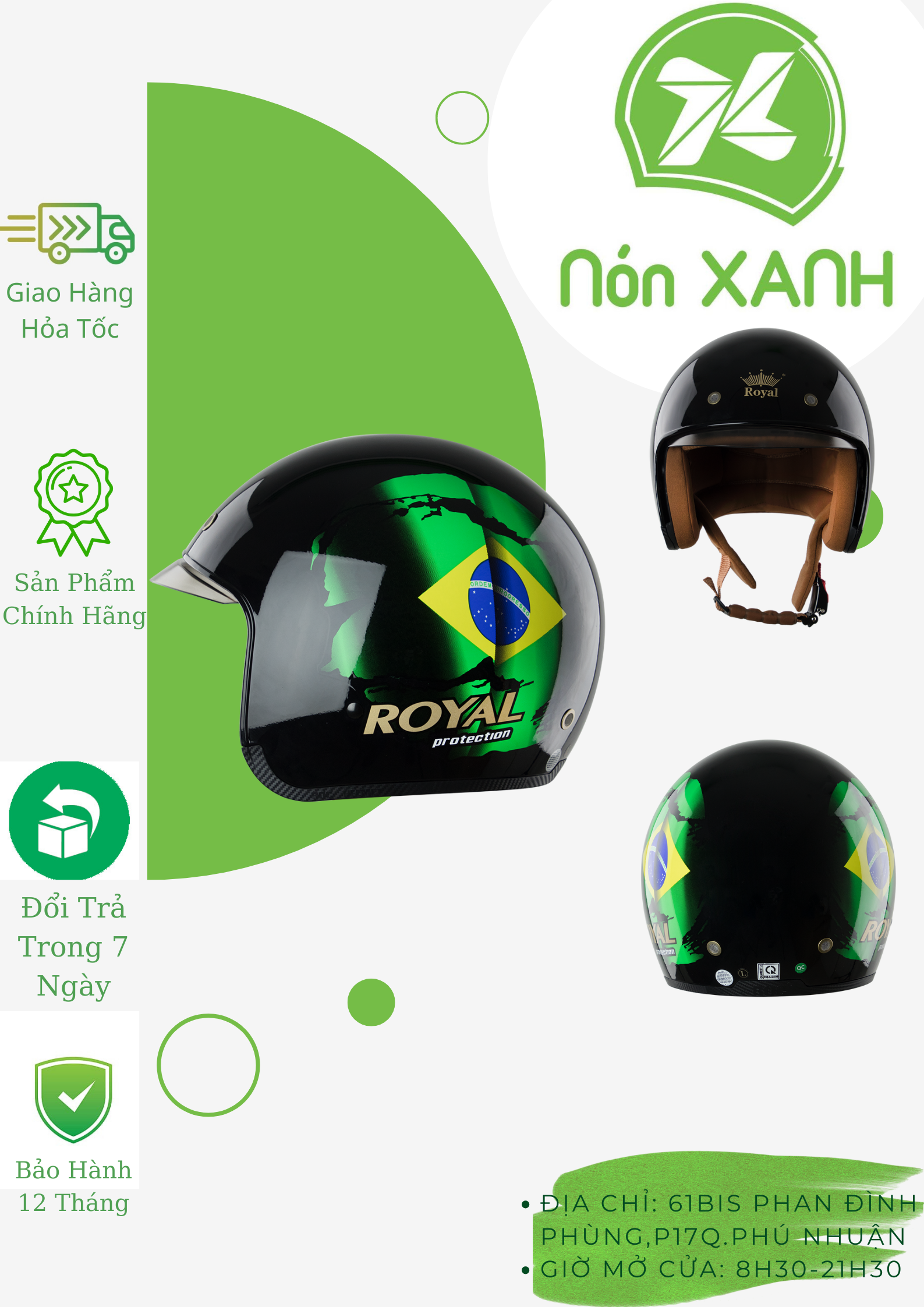 MŨ BẢO HIỂM 3/4 ROYAL M139-Tem V11-KÍNH ÂM