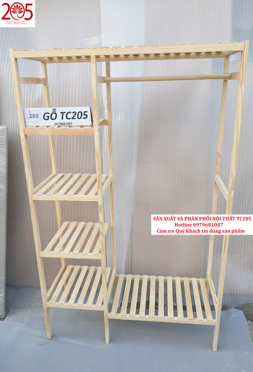 TỦ TREO QUẦN ÁO ĐÔI 5 TẦNG GỖ THÔNG 97x150 cm