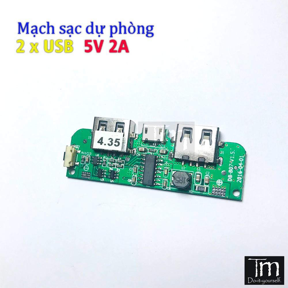 Mạch Sạc Dự Phòng 2A Xanh 2*USB