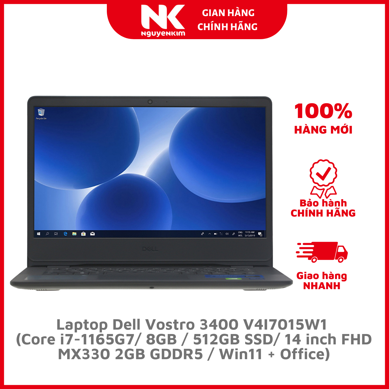 Laptop Dell Vostro 3400 V4I7015W1 (Core i7-1165G7/ 8GB / 512GB SSD/ MX330 2GB GDDR5 / Win11 + Office) - Hàng Chính Hãng