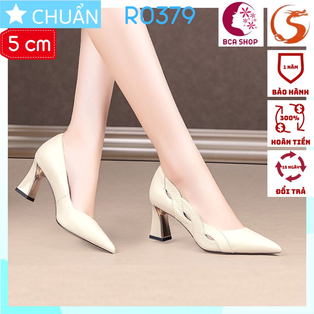 Giày cao gót nữ 5p RO379 ROSATA tại BCASHOP bít mũi, cách điệu họa tiết độc đáo, sành điệu và thời thượng - màu kem